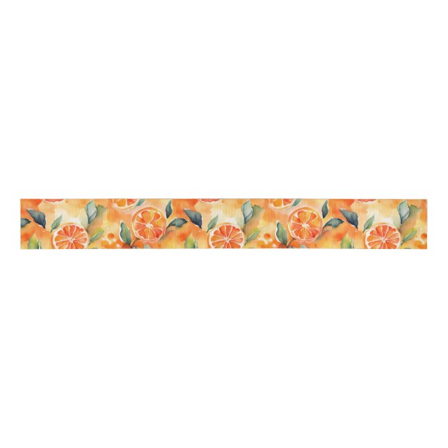 Orange Slices Fresh Watercolor Citrus Design Grosgrain Ribbon (Front)