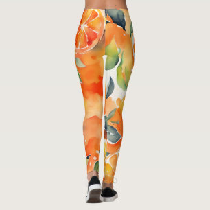 Orange Slices Fresh Watercolor Citrus Design Leggings