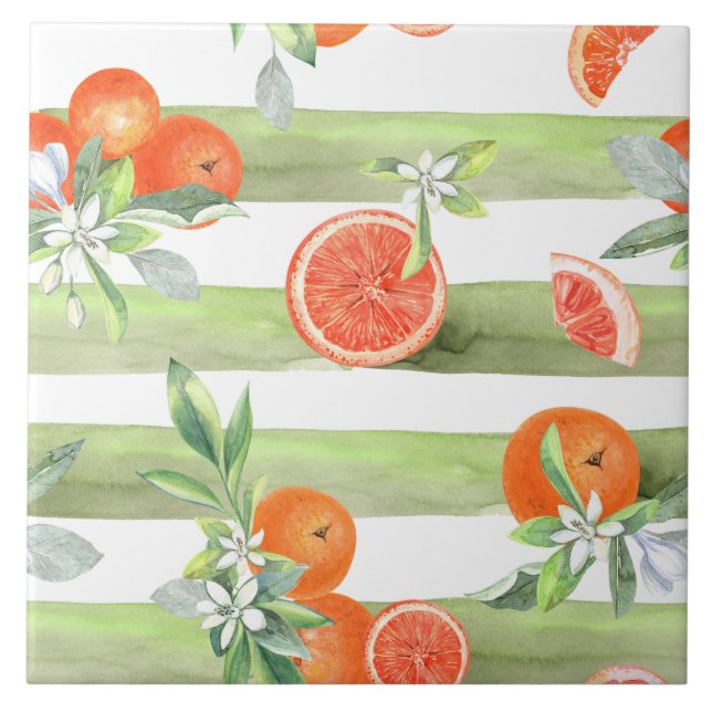 Orange Slices Green Stripes  Tile (Front)