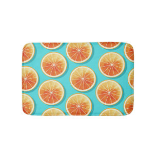 Orange Slices on Blue Bath Mat