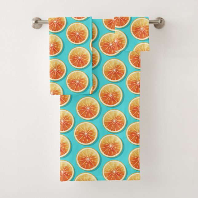 Orange Slices on Blue Bath Towel Set (Insitu)