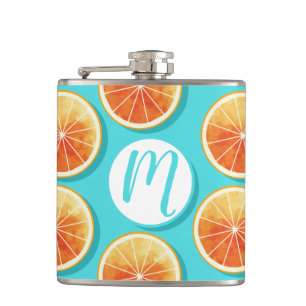 Orange Slices on Blue Hip Flask