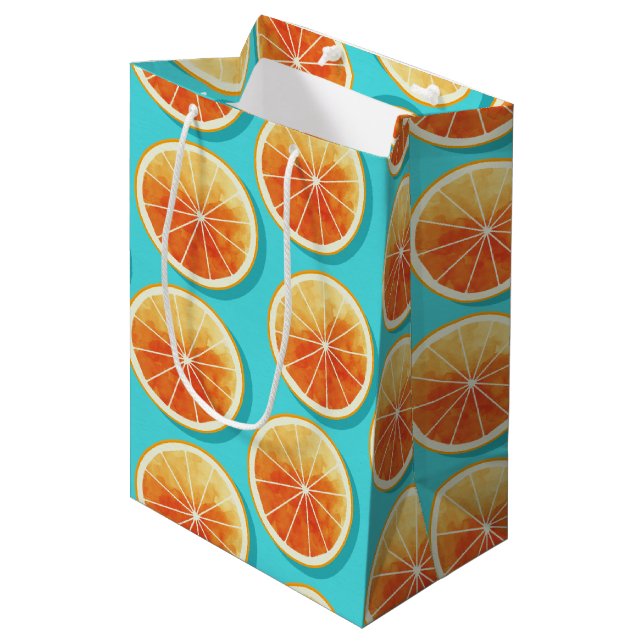 Orange Slices on Blue Medium Gift Bag (Front Angled)