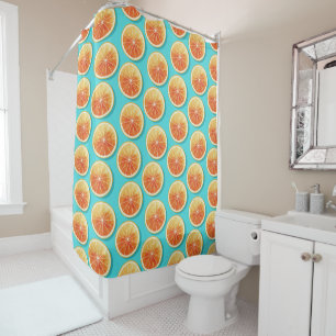 Orange Slices on Blue Shower Curtain