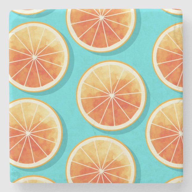 Orange Slices on Blue Stone Coaster (Front)
