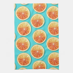 Orange Slices on Blue Tea Towel