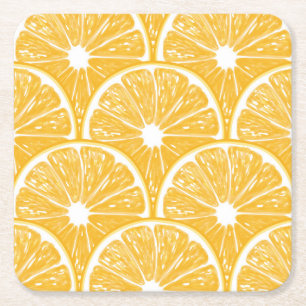 Orange slices, tropical fruit pattern design square paper coaster