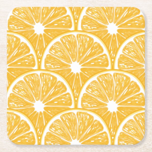 Orange slices, tropical fruit pattern design square paper coaster (Front)