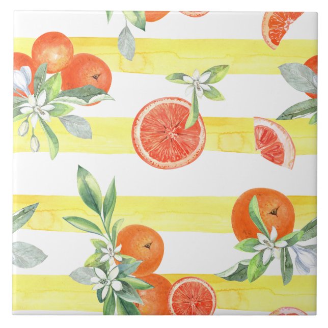 Orange Slices Yellow Stripes  Tile (Front)