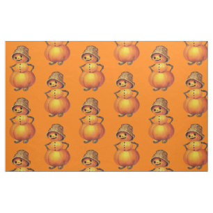 Orange Smiling Jack O' Lantern Snowman Fabric