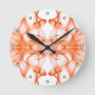Orange Smoke Symmetrical Minimalist White Round Clock