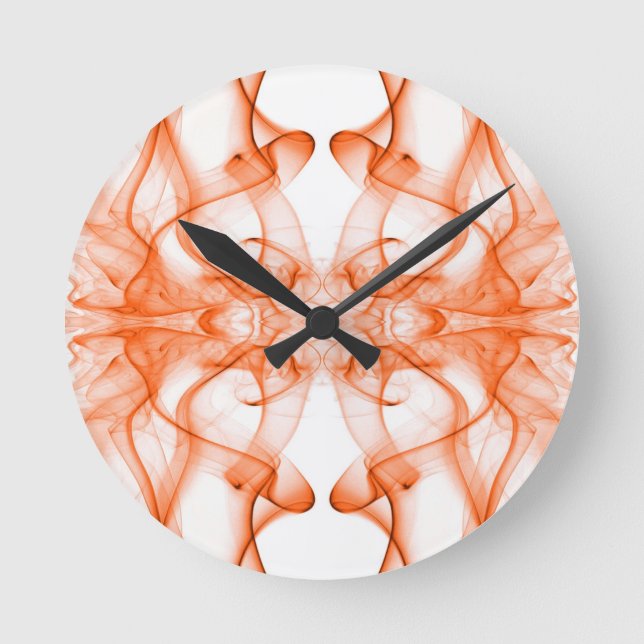 Orange Smoke Symmetrical Minimalist White Round Clock (Front)