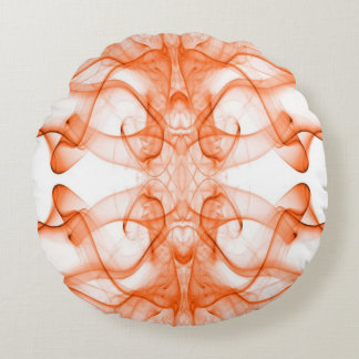 Orange Smoke Symmetrical Minimalist White Round Cushion