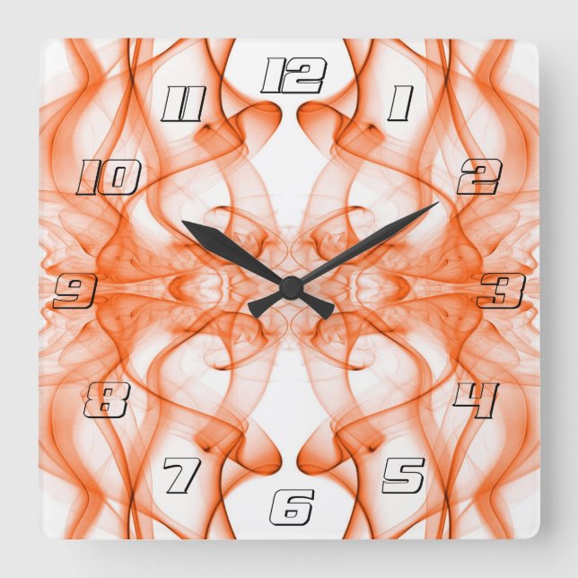 Orange Smoke Symmetrical Minimalist White Square Wall Clock (Front)