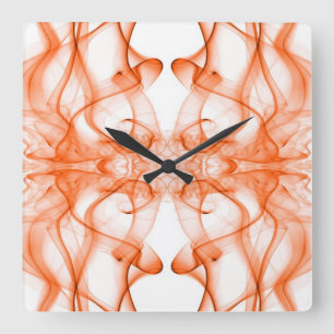 Orange Smoke Symmetrical Minimalist White Square Wall Clock