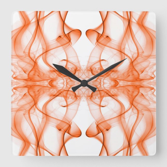 Orange Smoke Symmetrical Minimalist White Square Wall Clock (Front)
