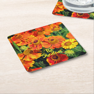 Orange Sneezeweed Helenium Garden Flowers Family Square Paper Coaster