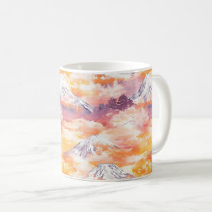 Orange Snow Peaks Sunset Watercolor Nature Art Coffee Mug