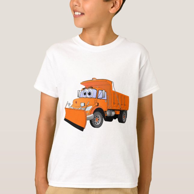 Orange Snow Plough Cartoon T-Shirt (Front)