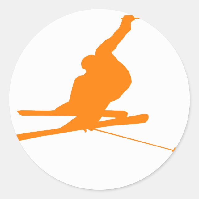 Orange Snow Ski Classic Round Sticker (Front)
