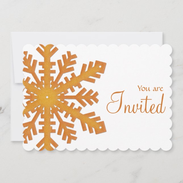 Orange Snowflake Winter Dinner Party Invitation 1 (Front)