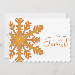 Orange Snowflake Winter Dinner Party Invitation 1