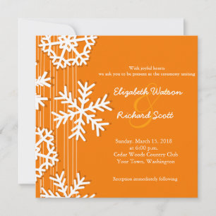 Orange Snowflakes Christmas wedding invitation