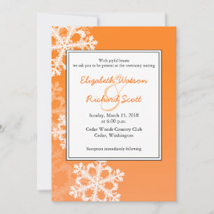 Orange Snowflakes Christmas wedding invitation