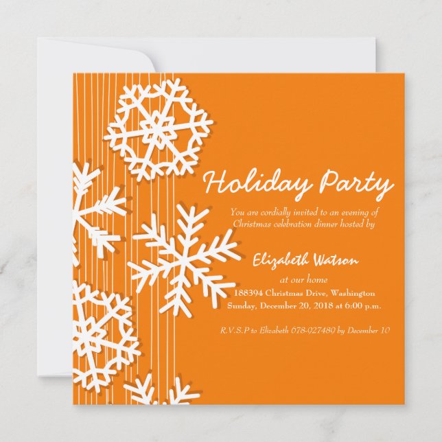 Orange Snowflakes invitation (Front)