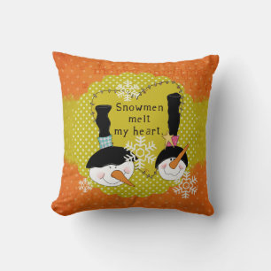 Orange Snowmen Melt My Heart Holiday Pillow