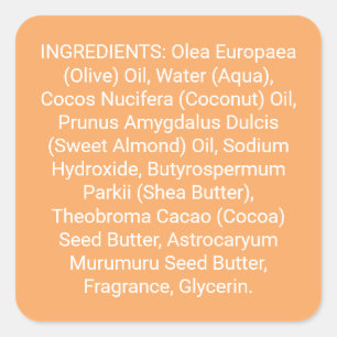 Orange Soap or Skincare Ingredients Product Label