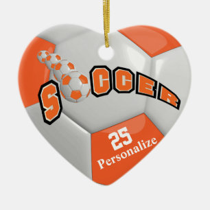 Orange Soccer Ball Personalise Ceramic Tree Decoration