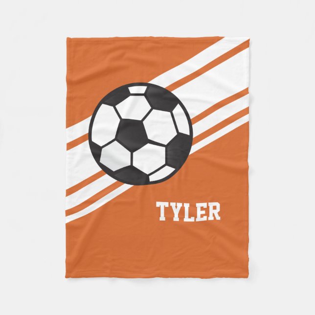 Orange Soccer Ball Sports Personalised Name Fleece Blanket (Front)