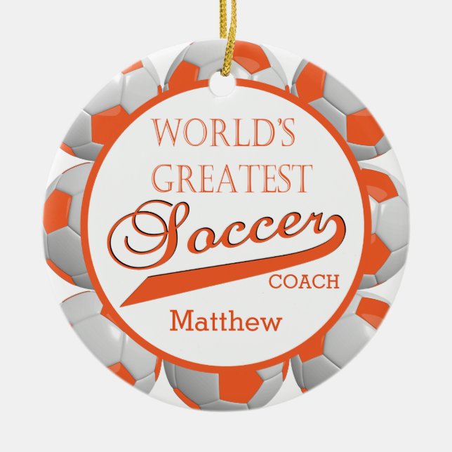 Orange Soccer Ball | Template Ceramic Tree Decoration (Front)