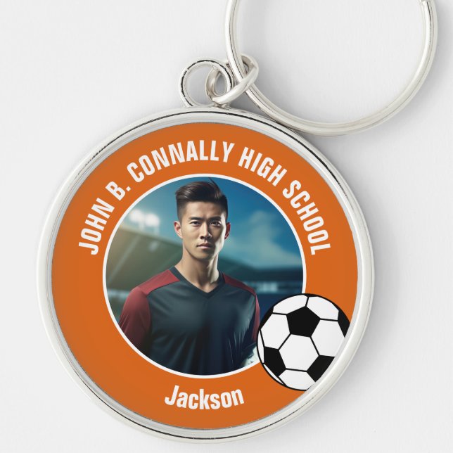 Orange Soccer Player Photo High School Key Ring (Front)