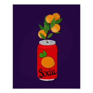 Orange Soda Can with Fruit Branch – Fun Pop Art Poster
