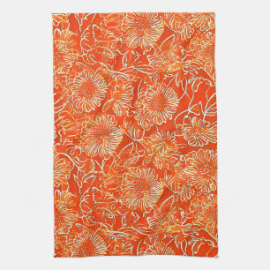 Orange soft flowers tea towel