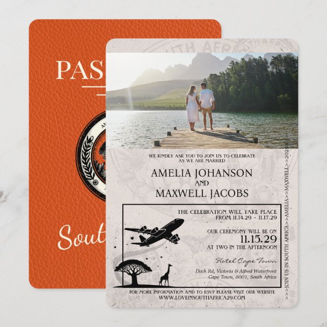 Orange South Africa Passport Wedding Invitation (Front/Back)