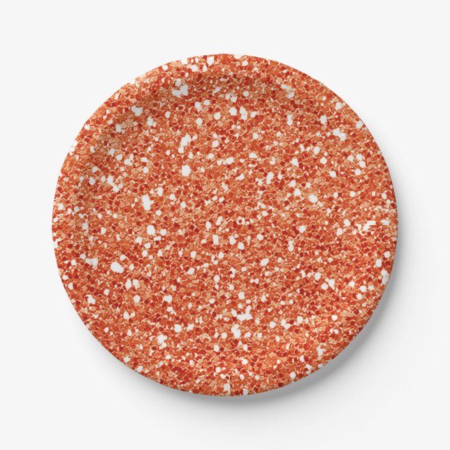 Orange Sparkle Glitter Glam Custom Party Paper Plate (Front)