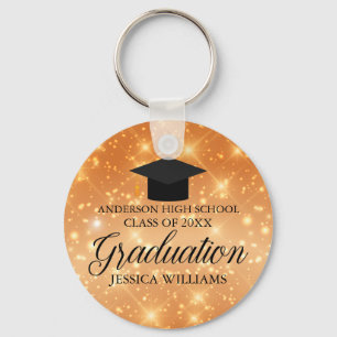 Orange Sparkle Graduation Chic Custom Graduate Key Ring