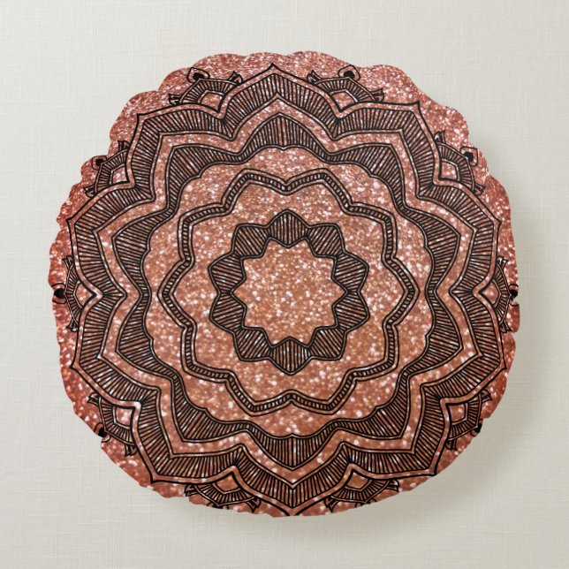 Orange Sparkle Mandala Round Cushion (Front)