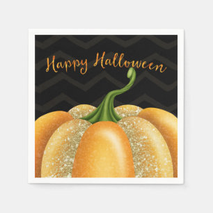 Orange Sparkle Pumpkin Halloween Birthday Party Napkin