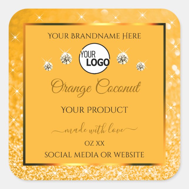 Orange Sparkling Glitter Product Label Logo Jewels (Front)