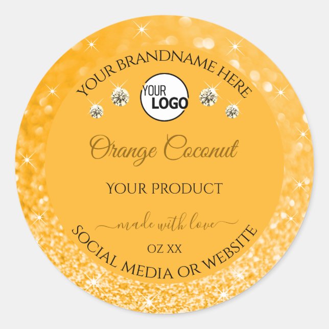 Orange Sparkling Glitter Product Label Logo Jewels (Front)