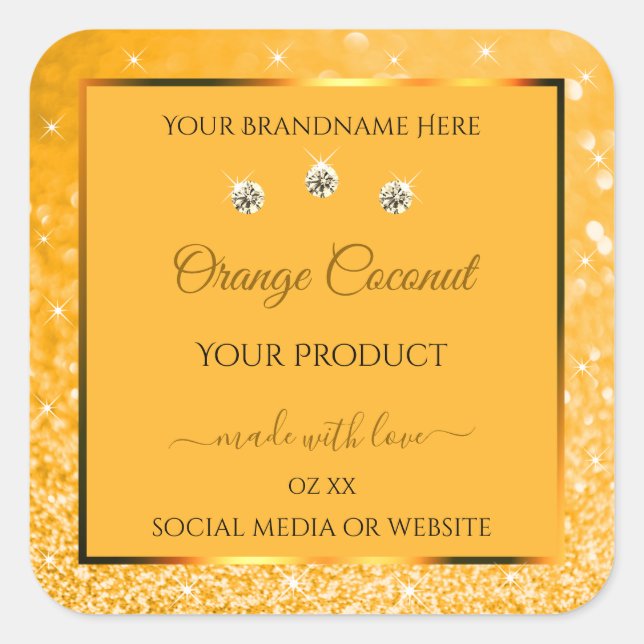 Orange Sparkling Glitter Product Labels Diamonds (Front)