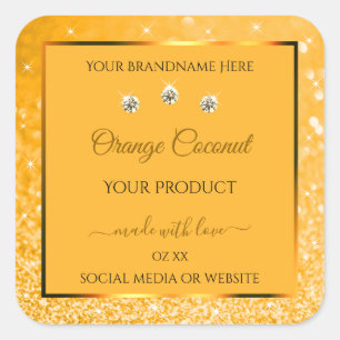 Orange Sparkling Glitter Product Labels Diamonds
