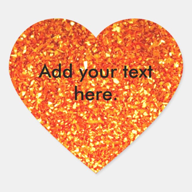Orange sparkly glitter customisable heart sticker (Front)