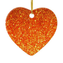 Orange sparkly glitter heart ornament
