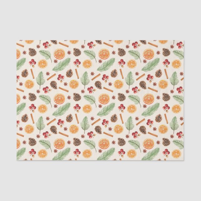 Orange Spice Botanical Christmas  Tissue Paper (Front)