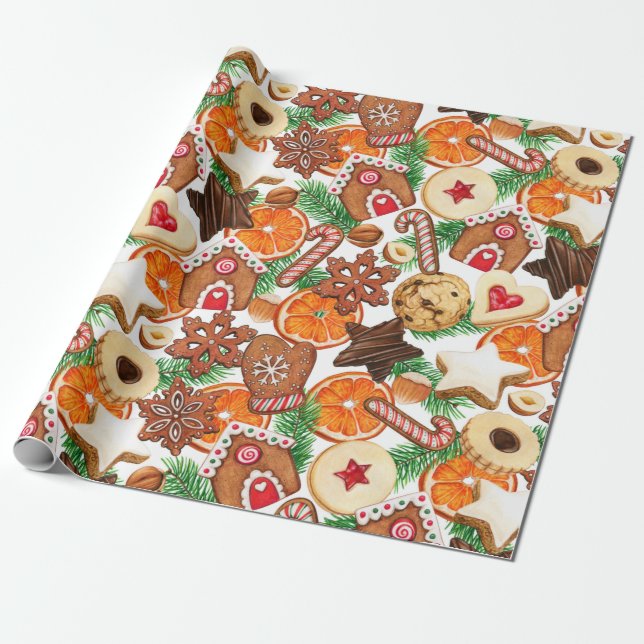 Orange Spice Christmas Cookies and Candy Wrapping Paper (Unrolled)